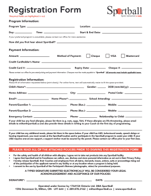 Sportball Child Registration Form