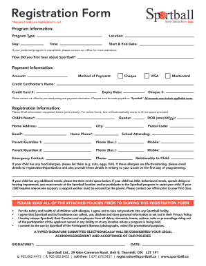 Sportball Registration Form
