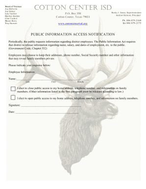 Texas Public Information Access Notification Form
