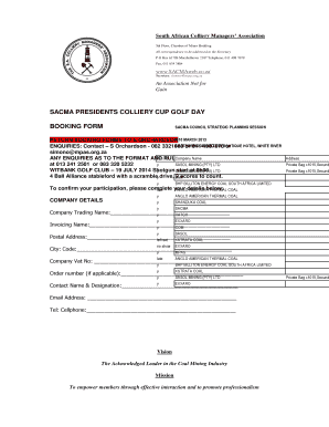 SACMA PRESIDENTS COLLIERY CUP GOLF DAY BOOKING FORM