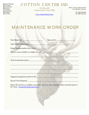 Construction work order format - Maintenance Work Order Form - Cotton Center ISD - cottoncenterisd