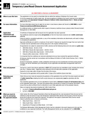 Brisbane City Council Temporary Lane/Road Closure Assessment Application