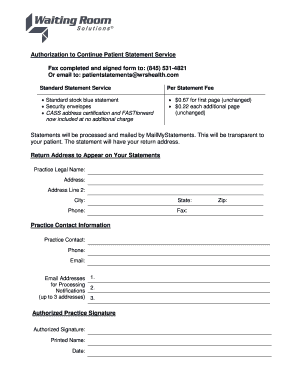 Authorization to Continue Patient Statement Service