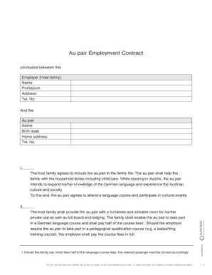 Au Pair Employment Contract