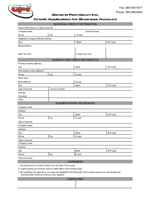 Credit Application for Business Account
