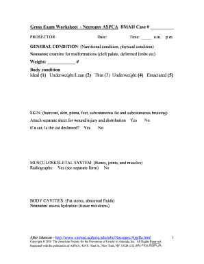 Gross Exam Worksheet - Necropsy ASPCA