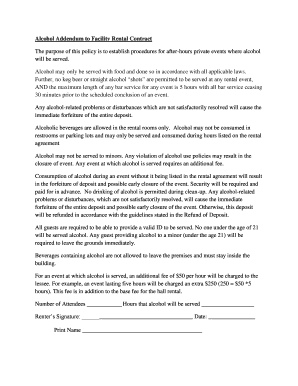 Alcohol Addendum to Facility Rental Contract