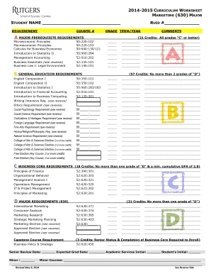 Curriculum Worksheet for Marketing Majors