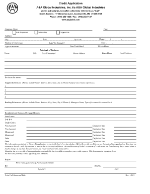 Credit Application for A&A Global Industries