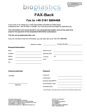 Bioplastics Magazine Subscription Payment Form