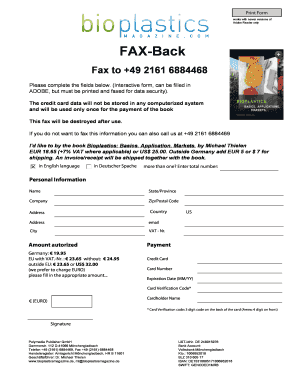 Bioplastics Book Order Form