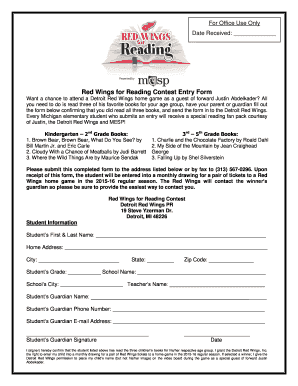 Red Wings for Reading Contest Entry Form