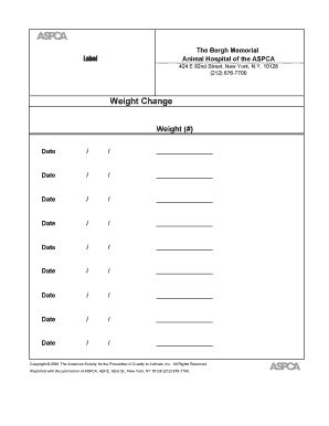 ASPCA Animal Weight Change Form