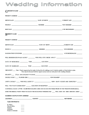 Church Wedding Planning Form