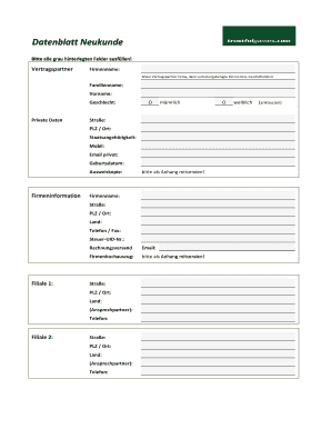 Datenblatt Neukunde