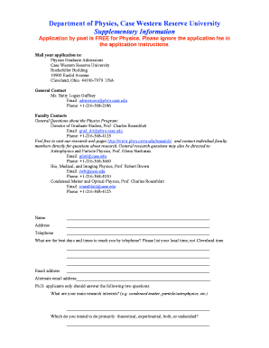 Case Western Reserve University Graduate Application Form
