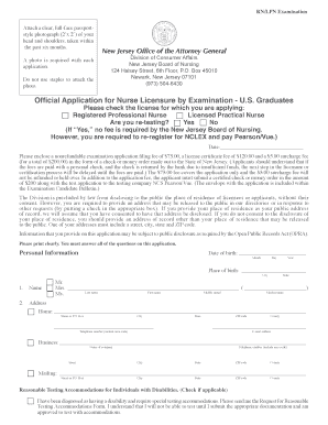 New Jersey Nurse Licensure by Examination Application