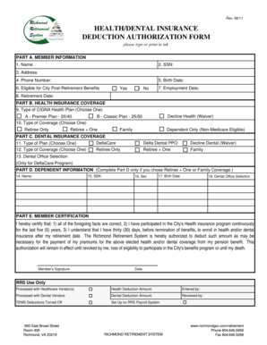 Health/Dental Insurance Deduction Authorization Form
