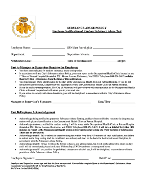 Employee Substance Abuse Test Notification