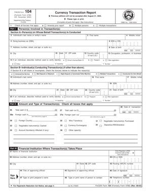 FinCEN Form 104 Currency Transaction Report