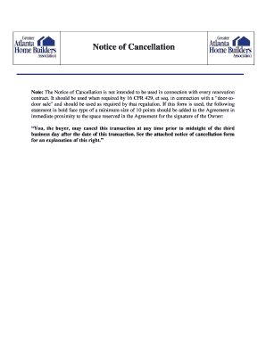 Notice of Cancellation Form
