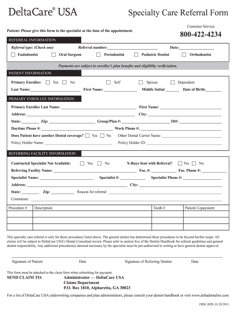 Deltacare Usa Referral Form Fill Online, Printable, Fillable, Blank