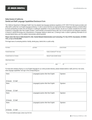 Dentist and Staff Language Capabilities Disclosure Form