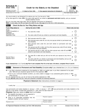 Schedule R (Form 1040) Credit for the Elderly or the Disabled