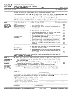 Schedule 3 (Form 1040A) Credit for the Elderly or the Disabled