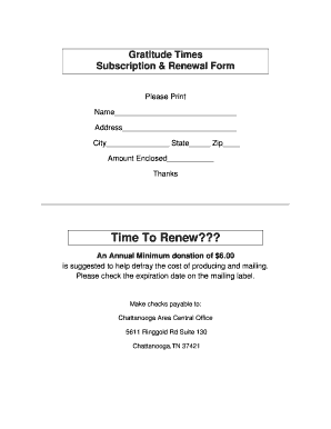 Gratitude Times Subscription Renewal Form