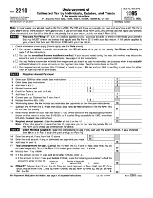 Form 2210 Estimated Tax by Individuals