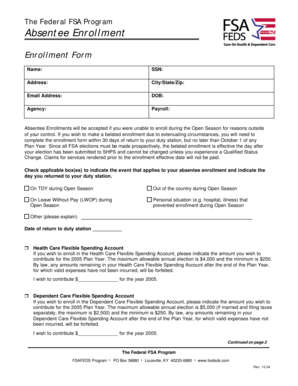 Federal FSA Program Absentee Enrollment Form