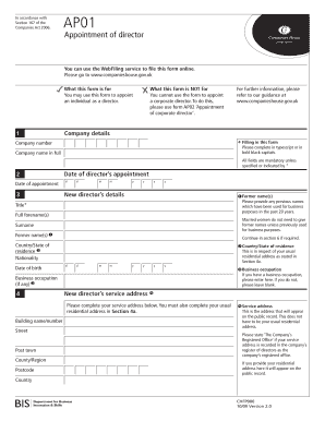 UK AP01 Appointment of Director Form