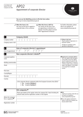 UK AP02 Appointment of Corporate Director