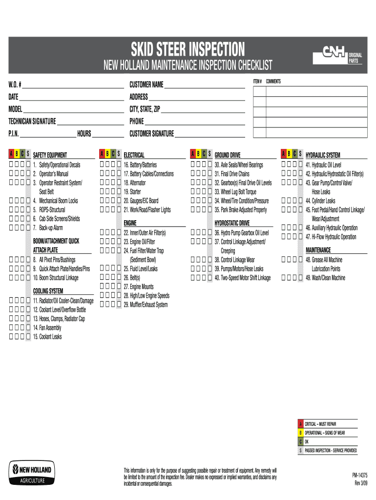 new holland maintenance form Preview on Page 1.