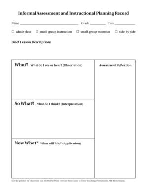 Informal Assessment and Instructional Planning Record