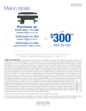 Epson Stylus Pro 3880 Mail-in Rebate Form