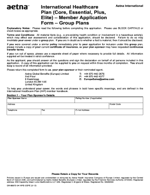 Aetna International Healthcare Plan Application Form