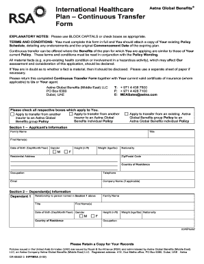 Aetna Global Benefits Continuous Transfer Form