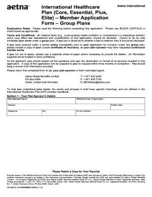 Aetna International Healthcare Plan Application Form