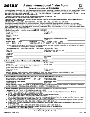 Aetna International Claim Form