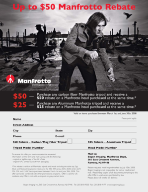 Manfrotto Tripod Rebate Form