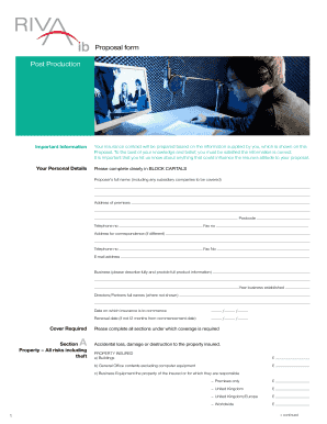 Post Production Insurance Proposal Form