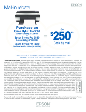 Epson Stylus Pro 3880 Mail-in Rebate Form