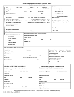 South Dakota Employer’s First Report of Injury