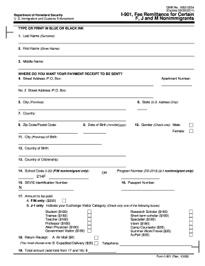 US Immigration I-901 Fee Remittance Form