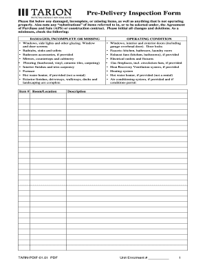 Standard Pre-Delivery Inspection Form