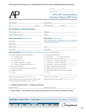 2013 AP Coordinator Incident Report Form