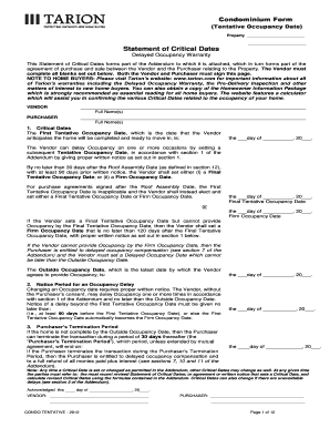 Condominium Tentative Occupancy Date Form