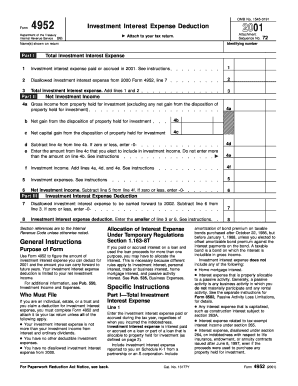 Form 4952 Investment Interest Expense Deduction 2001